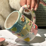 French Retro Ceramic Cups Exquisite Creative Patch Mugs Patchwork Mug Girls Hand Knead Irregular Drinking Water Breakfast Cup