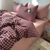 Vintage Gingham Bedding Sets Retro Aesthetic Duvet Cover Set  Washed Cotton Single Queen King Bed Sheet Set For Bedroom