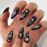 24Pcs Halloween Black Ghost Long Ballet False Nails With Heart Blood Design Halloween Press On Nails Detachable Full Cover Nails