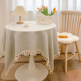 Tassel cotton linen tablecloth desk decoration cloth round tablecloth tea table dining table tablecloth tea table cloth art