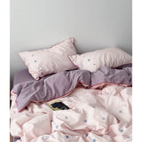 Thiened Pure Cotton Floing Bedding Set Korean Sle Pink Striped Star Embroidery Warm Flannel Duvet Cover eet Pillowcase