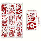 3D Halloween Decorations 84pcs Halloween Window Clings 9 Sheets Bloody Handprint Footprint Halloween Wall Decal Floor Clings