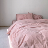 Ins Pure Washed Cotton Four-piece Bedding Set Pure Cotton 100 Solid Color Quilt Cover Set Bedding Three-piece Set