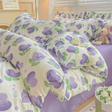 Fresh Plant Flower Bed Sheet for Children and Adults Four-Piece Bed Set Pillowcases Soft Washed Cotton Home Textiles