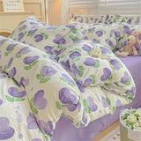 Fresh Plant Flower Bed Sheet for Children and Adults Four-Piece Bed Set Pillowcases Soft Washed Cotton Home Textiles