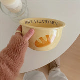Korean Style Household Ceramic Tableware Set Creative Bread and Toast Printed Noodle Bowls Meal Plate Home Porcelain Dinnerware