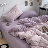 Bedding Set Ins Ambiance Blue Coffee Grid Mixed With Washed Cotton Minimalist Four Piece Set Fitted Sheets Duvet Cover