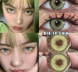 1Pair Green Color Contact Lens Pupils Nature High Quality Myopic Green Lens Blue  Eyes - 0.00 to- 8.00 Diopter Lenses