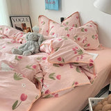 Bedding Set Flora INS Girls New Tulip Rabbit Double-layer  Bed Set Of Four Pieces Washing Cotton Bed Sheets Duvet Cover Set