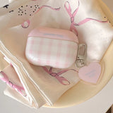 INS Cute Pink Checkered Cover Earphone Protective Case For AirPods 1 2 3 4 Pro2 Soft Anti-fall Protect Shell With Lovely Pendant