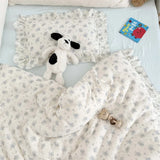 Korean Baby Girl Crib Bedding Set Bunny Rose Cherry Floral Cotton Muslin Cot Bedding Kit Duvet Cover Pillowcase No Filler