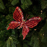 Clip-On Christmas Sequin Butterfly Ornament Flocking Finish 3D Glitter Artificial Butterfly Pendant Realistic Handmade