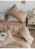 Ins Sle Pure Cotton Double Layered Bedding Set Simple Nordic Plaid Bed eet Cover Duvet Cover Bed Canopy Four Piece Set