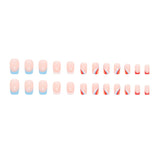 24Pcs Full Cover Nail Coffin Pink Ripple Short French Fake Nails Artificial Wear Square Acrylic False Nails Press On Nail Art