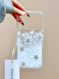 Glitter Snowflake Quicksand Cartoon Snowman Bling Flower Case For iPhone 17pro max 16 15 14 13 12 Pro Max Lovely Winter Cover