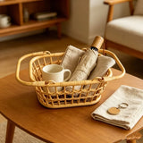 Handwoven Rattan Storage Basket Multipurpose Organizer for Kitchen Sundries Clothing Toys Snacks Desktop Items Home Organization