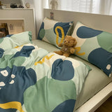 New Pure Cotton Bedding Set with Fitted Sheet Duvet Cover Pillowcase Simple Printed Grid Comfortable Bedclothes Single Double