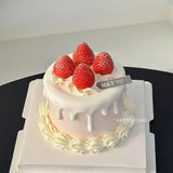 4-inch Pink Strawberry Mini Plastic Simulation Birthday Cake Model Decoration Showcase Dessert Sample Display Photography Props