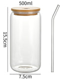 Cute Bowknot Glass Cups With Bamboo Lid And Straw 500ml Can Shaped Glass Cups Iced Hot Coffee Juice Glasses Tumbler Cup Gift