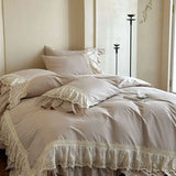 French Vintage Lace Ruffles Pure Cotton Princess Bedding Set Duvet Cover Bed Skirt Bedspread Pillowcases Queen King Size 4Pcs