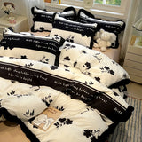 Hepburn Style Floral Print Bedding Sets Elegant Lace Super Soft Cozy Flat Sheet Set Home Dorm Textile Supplies for All Seasons