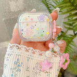Colorful Stars Transparent Case For AirPods 4 Pro 1 2 3 Pro2 Air Pods Soft Earbuds Earphone Protective Cover with Keychain funda