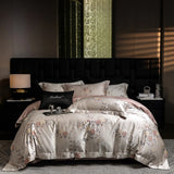 600TC Lyocell Cotton Flowers Jacquard Soft Silky Bedding Set Queen King Size Duvet Cover Bed Sheet/Fitted Sheet Pillowcases 4Pcs