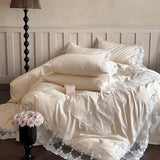 Romantic White Flowers Lace Princess Wedding Bedding Set 100S Egyptian Cotton Duvet Cover Flat/Fitted Bed Sheet Pillowcases 4Pcs