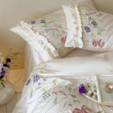 600TC Egyptian Cotton Bedding Set Flowers Embroidery Duvet Cover Bed Sheet Pillowcases Cottagecore Romantic Bedroom Bed Linen