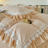 Luxury Thickened Carved Velvet Lace Ruffles Princess Bedding Set Queen King Size Plush Duvet Cover Bed Sheet Pillowcase