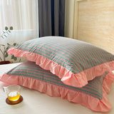 100% Cotton Lace Pillowcase 48x74cm Yarn-dyed Washed Cotton Stripe Pillow Cover Bedding Decorative Pillow Sham With Zipper