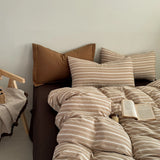 New plaid printing skin-friendly and comfortable double-layer yarn small fresh printing four-piece set, dormitory