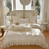 Egyptian Cotton Wedding Bedding Set, Romantic French Lace Ruffles, Flowers Embroidery, Duvet Cover, Bed Sheet, Pillowcases