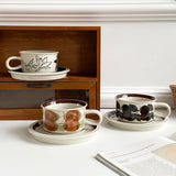 1Set Mid-Century Style Hand-Painted Flower Pattern Ceramic Cup and Saucer, High-End Exquisite Coffee Cup and Saucer, Suitable for Home Decoration, Home Drinking Water, Home Daily Use, Party, Breakfast Milk Cup, Afternoon Tea