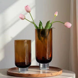 Modern Minimalist Glass Vase High Legged Cup Shape Hydroponic Glass Flower Bottle Home Living Room Tabletop Ornament