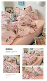 Bedding Set Double Layered Yarn INS Girls Mushroom Soft Washed Cotton Bed Sheet Queen King Size Duvet Set Pillowcase Bed Sheet