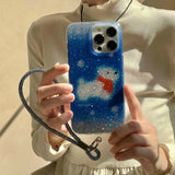 Winter scarf puppy shiny fundas for iphone 15pro 14promax 13 15 16 14 pro max 13promax blue gradient anti-fall rope phone case