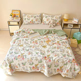 Washed Cotton Printed Summer Quilt Air Conditioner Thin Quilt Machine Washable Lightweight Single Double Bedding Soft Breathable