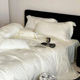 1000TC Lyocell Cotton Jacquard Embroidery Wide Edge Luxury Bedding Set Silky Duvet Cover Bed Sheet/Fitted Sheet Pillowcases 4Pcs