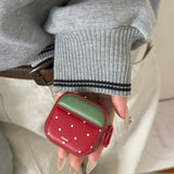 Red Strawberry Polka Dots Leather Magnetic Earphone Case For Airpods 1, 2, 3, 4,Pro, Pro2, Pro3, Anti-fall Protect Cover Ring