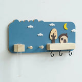 Four Seasons Style Wall Hanging Storage Holder Wooden Wall Mounted Storage Rack with 6 Hooks Simple Storage Organizer Home Decor