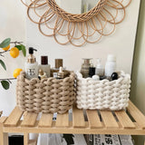 Handmade Thick Cotton Rope Woven Storage Basket Simple Desktop Book Snack Miscellaneous Items Basket for Bedroom Living Room