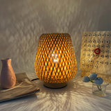 Small Bamboo-Woven Lamp Handmade Craft Table Lamp for Bedroom & Study Bamboo-Style Design Warm Decor Piece Desktop Ornament