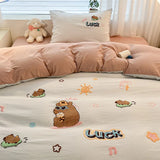 Cute Cartoon Pattern Embroidered Soft Bedding Sets Cozy Breathable Fitted Sheet Kit Kids Adults Bedroom Decor for Spring Summer