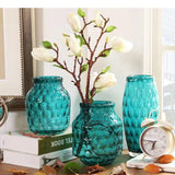 Honeycomb Relief Glass Vase Blue Transparent Flower Pots Decorative Desk Decoration Hydroponics Floral Modern Home Decor