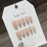 10Pcs Handmade Press on Nails Full Cover Elegant Design French Ballerina Cute Pink False Nails Wearable Manicure Nail Tips Art