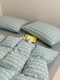 Ikeehome  Korean Sle Cartoon INS Pure Cotton  Cotton Bedding Set 4pcs Bed eet Cover Duvet Cover Pillowcase Bedding