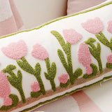 Outdoor Cushion Garden Long Pillow Case 90x35cm Floral Cushion Cover Soft Throw Pillow Case with Pink Flower