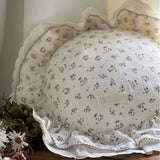 INS Round Ruffle Edge Floral Throw Pillow Stuffed Cushion Girl Heart Sweet Princess Cotton Home Bed Sofa Decor Cushion Headrest