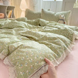 Ikeehome  new hollow lace wrinkled cotton four-piece set household student dormitory three-piece set bed sheet quilt cover